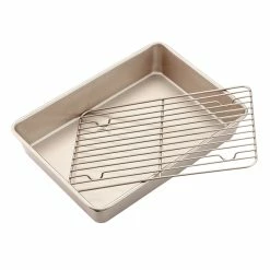 Null CHEFMADE | 2tlg Set | Hochrand Backform Mit Kuchengitter | 346x247x60mm | Champagnergold | Antihaft- & Silikonbeschichtet | Auskühlgitter| Kuchenrost