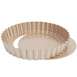 Null CHEFMADE | 18cm Tarteform Mit Hebeboden | 176x30mm | Champagnergold | Antihaft- & Silikonbeschichtet | Quicheform | Mit Hebeboden | Obstkuchenform