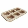 Null CHEFMADE | 6er Brownieblech | 266x181x41mm | Champagnergold | Antihaft- & Silikonbeschichtet | Blondieblech | Muffinblech | Minikuchen | Partykuchen