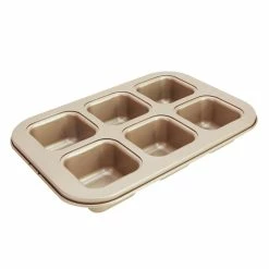 Null CHEFMADE | 6er Brownieblech | 266x181x41mm | Champagnergold | Antihaft- & Silikonbeschichtet | Blondieblech | Muffinblech | Minikuchen | Partykuchen