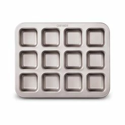 Null CHEFMADE | 12er Brownieblech | 325x257x40mm | Champagnergold | Antihaft- & Silikonbeschichtet | Blondieblech | Muffinblech | Muffinform | Minikuchen