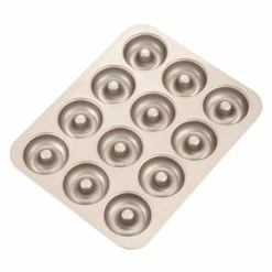 Null CHEFMADE |12er Donutform |Donuts Rund | 325x258x22mm | Champagnergold | Antihaft- & Silikonbeschichtet | Donutblech | Donutbackform | Karbonstahl